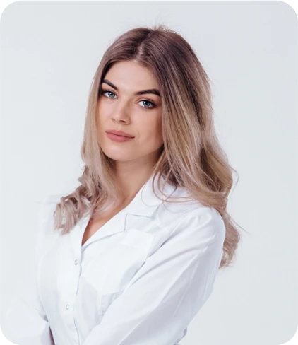 beautiful blonde doctor white coat using digital tablet